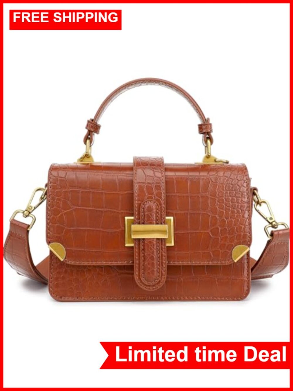 Small Faux Leather Crossbody Satchel Top Handle Handbag Adjustable Strap